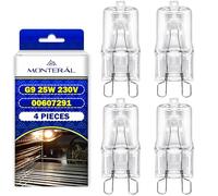 MONTERAL 4 Piezas Halógena Bombilla Horno G9 25W 230V 300°С Horno de Luz con Código Original 00607291 607291 para Bosch para Siemens para Balay