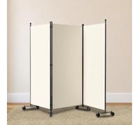 Monucep 263 x 181 cm Biombos y biombos con 3 paneles con ruedas, divisor posicionable libre, plegable 360°, poliéster opaco (180 g/m²), biombo interior opaco para dormitorio (beige)