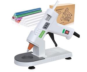 MONVICT - Kit de pistola de pegamento caliente, mini pistola de pegamento de 40 W con punta fina y 30 barras de pegamento, soporte de ventosas y alfombrilla de silicona antiadherente, diseño de