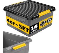 Monzana® 4x Cajas de Almacenaje con Tapa 18L Apilables para Alimentos sin BPA Cierre Clic Bodega Taller Garaje