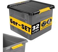 Monzana® 6x Cajas de Almacenaje con Tapa 32L Apilables para Alimentos sin BPA Cierre Clic Bodega Taller Garaje