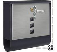MONZANA® Buzón Correos Exterior Buzones Cartas Pared 31x10x34 cm Acero Inoxidable Porta_Periódicos 2 Llaves Negro-Plata