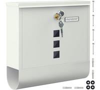 MONZANA® Buzón de Acero Galvanizado Pared Buzones de Correos Cartas Individual Porta-Periódicos 2 Llaves Blanco