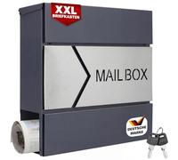 Monzana Buzón de Acero Pared Buzones de Correos Cartas Individual Porta-Periódicos 2 Llaves Antracita Plata