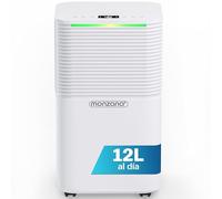MONZANA® Deshumidificador Eléctrico 12L/día Habitaciones 15-20m² Pantalla LED Purificador Aire Temporizador 24h Ruedas Antihumedad Hogar Oficina