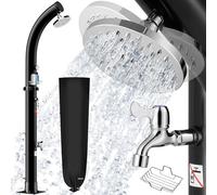Monzana Ducha Solar Exterior 18L Cabezal Lluvia Grifo Metal Negro | Cabezal Lluvia, Giro 360°, Ducha Pies,Hasta 60°C, Energía Solar, Agua Caliente, Grifo Mezclador, Jardín, Piscina, Camping