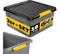 Monzana Set 2x Cajas Almacenaje Apilables 18L con Tapa Cierre Clic | 40kg Carga, Plástico sin BPA, Ruedas, Asas Laterales, Resistente, Ahorra Espacio, Alimentos, Herramientas, Garaje, Taller