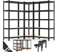 Monzana Set de 3 Estanterías Almacenaje Metálicas Cargas Pesadas | MDF, 2625 kg, Negro, Garaje, 15 Baldas, Resistente, Estantes Ajustables, 180x70x40cm, Orden, Taller, Garaje, Despensa