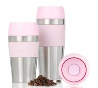 Moon - Taza de viaje 360° resistente al agua, reutilizable, con aislamiento térmico para bebidas calientes y frías, compatible con portavasos de coche (450 ml, rosa)