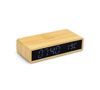 mooov 477348 - Reloj Despertador Digital de bambú, Despertador con Pantalla LED Grande, indicador de Temperatura Interior, Brillo Regulable, 3 alarmas Independientes