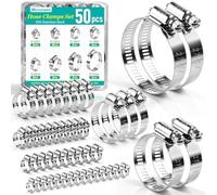 Moosswee Juego de abrazaderas de manguera 6-51 mm, 50 unidades, acero | Abrazadera de manguera ajustable, resistente al óxido y a la corrosión, juego de 7 tamaños, caja de plástico, para piscina