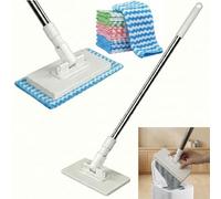 Mopa con sistema de sujeción a presión, 130 cm, minifregona con toalla de sujeción automática, fregona sin lavarse las manos, cambio de 1 botón, incluye 10 toallitas reutilizables, adecuada para baño