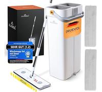 Mopa Fregona XL con Cubo Escurridor, 40 cm, Blanco - ALANBERG | 2 Mopas Para Limpieza De Suelos En Microfibra, Cubo Para Fregona, Mango Extensible 143-181 Cm, Recogepelos, Autoescurrible