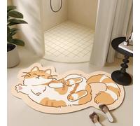 Morbuy Alfombrilla de Ducha Curva de Diatomita, Alfombra de Baño Antideslizante de Secado Rápido, Súper Absorbente de Piedra para Plato de Ducha de Esquina (Gato Lindo 7,80x160cm)
