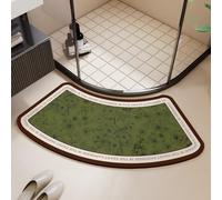 Morbuy Alfombrilla de Ducha Curva de Diatomita, Alfombra de Baño Antideslizante de Secado Rápido, Súper Absorbente de Piedra para Plato de Ducha de Esquina (Flores Verdes,60x120cm)