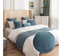 Morbuy Caminos de cama y funda de cojín a juego, toalla de cama reversible, protección para decoración del hogar (30 x 50 cm (funda de almohada), color azul neblina