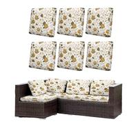 Morbuy Juego de 6/8 Fundas de Cojines Exterior, Impermeables Fundas de Cojines de Jardín, Reemplazo para Muebles de Jardín Sofá Esquinero de Rattan (Peonía Dorada,6)