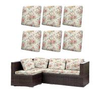 Morbuy Juego de 6/8 Fundas de Cojines Exterior, Impermeables Fundas de Cojines de Jardín, Reemplazo para Muebles de Jardín Sofá Esquinero de Rattan (Rosas y peonías,6)