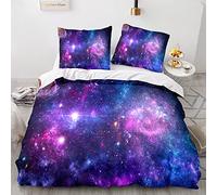 Morbuy Juego de Ropa de Cama 3 Piezas, 3D Juego de Fundas de Edredón Impresión de Galaxia Universo, Microfibra Funda Nórdica y 2 Funda de Almohada 80x80cm (Universo púrpura,180x220cm)