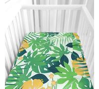 Morbuy Sábana Bajera Cuna Bebe, Sabanas Minicuna, Ábana Capazo Ajustable Funda de Cuna Universal para Colchones Ovalados Reloj de Arena y Rectangulares - Plantas 3D (Hojas verde amarillas,95x65cm)