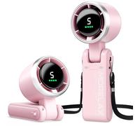 Morelax Turbo Ventilador Portátil de Mano, 5 Velocidades con Pantalla LED, Motor Potente, 4000 mAh, Recargable por USB, Para Actividades al Aire Libre, Viajes y Trabajo, Rosa
