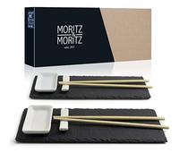 Moritz & Moritz 10 pz. Vajilla Sushi para 2 Personas - Platos Pizarra - Plates Set 10 Piezas para 2 Personas - 10x Plato para Sushi con Palillos Soporte de Palillos Cuencos para Wasabi