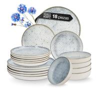 Moritz & Moritz Alhambra - Juego de vajilla para 6 personas (18 piezas, platos hondos y platos de postre), color azul, apto para lavavajillas y microondas