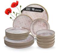 Moritz & Moritz ALHAMBRA - Vajilla para 6 personas, 18 piezas, de porcelana de alta calidad, moderna vajilla en mousse, fácil cuidado, juego de 6 platos llanos, platos de postre y cuencos