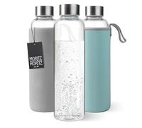 Moritz & Moritz Botella de Cristal 500 ml con Funda de Neopreno - Antigoteo y Apta para Bebidas con Gas - Botella Agua Cristal de Borosilicato para Deporte, Oficina, Universidad y Viaje