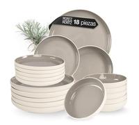 Moritz & Moritz CAVO - Vajilla de 18 piezas para 6 personas Stone - Juego de platos para 6 personas de gres - Vajilla moderna con platos llanos, platos de postre y cuencos soperos - elegante y