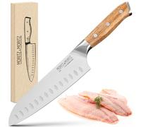 Moritz & Moritz Cuchillo Santoku 18cm - Cuchillo Cocina Profesional con Hoja Extra Afilada - Cuchillo de Cocina de Estilo Japonés para Carne, Sushi, etc. - Mango Madera de Acacia