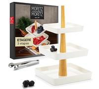 Moritz & Moritz Frutero de 3 pisos - Pinzas incluidas - Porcelana - Decoración moderna para la cocina o fiesta - Frutero plano