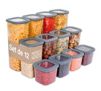 Moritz & Moritz Juego de 12 tarros de almacenamiento con tapa, herméticos, aptos para alimentos para almacenamiento de alimentos, herméticos y apilables, juego de recipientes para almacenamiento de