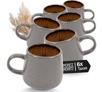 Moritz & Moritz Juego de 6 tazas de café sólidas, color gris y beige, hechas de cerámica resistente, volumen de 400 ml, aptas para lavavajillas y microondas, perfectas para café, té y más