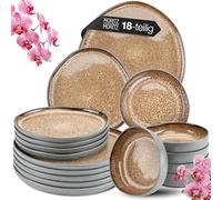 Moritz & Moritz Juego de vajilla de gres para 6 personas, color beige, 18 piezas, juego compuesto por 6 platos de cena, 6 platos de postre, 6 platos hondos, serie Organic