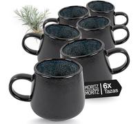 Moritz & Moritz Juego sólido de 6 tazas negro/gris - Juego de tazas de café fabricadas en gres resistente - Volumen de 400 ml - Apto para lavavajillas y microondas - Perfecto para café, té y más