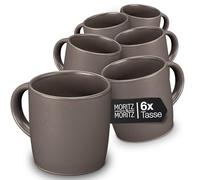Moritz & Moritz NORDIC Juego de 6 Tazas de Café Grises - aprox. 300 ml de Gres - Diseño elegante con Asa - Tazas con asa para Café, té, Chocolate caliente, Capuchino