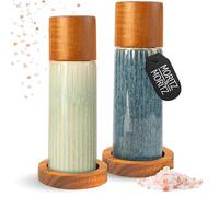 Moritz & Moritz PEPE Juego de Molinillos Sal y Pimienta (2 uds Azul/Verde) - Molinillo Especias Cerámica, Piedra y Madera de Acacia, Ajuste Grueso/Fino