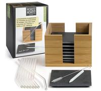 Moritz & Moritz Posavasos Pizarra - Juego de 19 Piezas Peppermint con Caja Pajitas de Vidrio Cepillo Tiza - para Vasos Tazas Comida para Picar