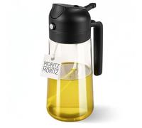 Moritz & Moritz Pulverizador de aceite de cristal de 470 ml, color negro, para airfryer, sartén y parrilla, pulverizador y boquilla 2 en 1, botella pulverizadora de aceite rellenable para aceite y