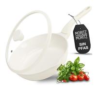 Moritz & Moritz Sartén con tapa de 26 cm, color beige, antiadherente, mango suave al tacto, ideal para asar, guisar y cocer al vapor, 26 cm de diámetro, apta para todo tipo de fuegos