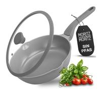 Moritz & Moritz Sartén con tapa de 26 cm, color gris, antiadherente, mango suave al tacto, ideal para asar, guisar y cocer al vapor, 26 cm de diámetro, apta para todo tipo de fuegos