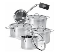 Moritz & Moritz Set de Ollas 5 Piezas con 4 Tapas de Vidrio - Ollas de Acero Inoxidable para Inducción y Todo Tipo de Cocinas - Batería de Cocina con Tapas, Apta para Lavavajillas y Horno