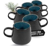 Moritz & Moritz SOLID Juego de 6 Tazas Negras/Azul - Juego de Tazas de Café de Cerámica Resistente - Volumen de 400ml - Apto para Lavavajillas y Microondas - Perfecto para Café, Té y Más