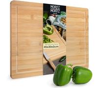 Moritz & Moritz Tabla de cortar de bambú grande, 45 x 30 x 2 cm, tabla de cortar de madera con ranura para jugo, tabla de cortar de madera para cortar, aderezar y servir