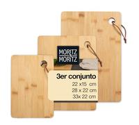 Moritz & Moritz Tabla de desayuno de bambú, juego de 3 tablas de cortar de madera, antibacterianas, resistentes y respetuosas con los cuchillos, versátil como tabla de madera para cocina, tabla de pan
