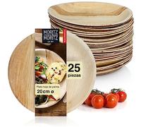 Moritz & Moritz vajilla de hoja de palma redonda 25 piezas - 25 platos desechables elegantes aprox. 20 cm Ø - Vajilla ecologica alternativa a platos o vajilla de bambú