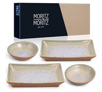 Moritz & Moritz Vajilla de sushi de 4 piezas para 2 personas - Juego de servir sushi con 2 platos de sushi y 2 cuencos para sushi - beige y morado con esmalte reactivo