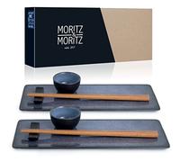 Moritz & Moritz Vajilla Sushi - Platos Sushi Ceramica - Plates Set 10 Piezas para 2 Personas - Plato Sushi con Palillos Soporte de Palillos Cuencos para Wasabi