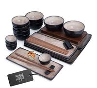 Moritz & Moritz Vajilla Sushi - Platos Sushi Ceramica - Plates Set 29 Piezas para 4 Personas - Plato Sushi con Palillos Soporte de Palillos Cuencos para Wasabi